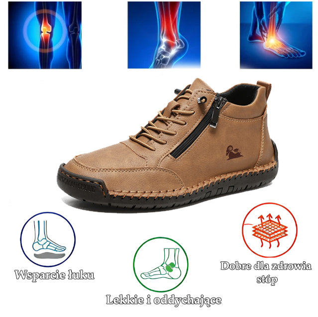 flemat® | Wysokie, skórzane buty ortopedyczne z ergonomicznym podparciem łuku stopy i antypoślizgową podeszwą zapewniają wyjątkowy komfort!