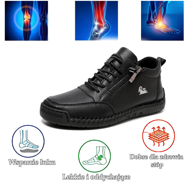 flemat® | Wysokie, skórzane buty ortopedyczne z ergonomicznym podparciem łuku stopy i antypoślizgową podeszwą zapewniają wyjątkowy komfort!
