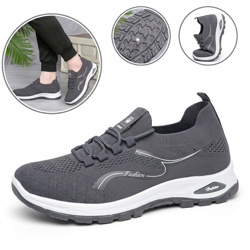 Ergonomiczne trampki z wkładką ortopedyczną — wsparcie łuku stopy łagodzące ból stóp, stabilizujące piętę i zmniejszające nacisk na stawy.