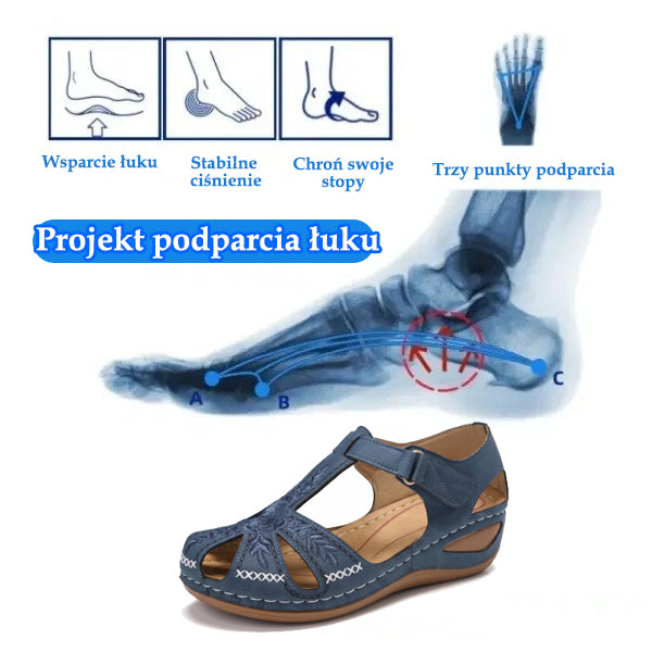 Ergonomiczne sandały ortopedyczne — z podparciem łuku stopy, które pomaga złagodzić ból stóp, ustabilizować piętę i zmniejszyć niestabilność podczas chodzenia